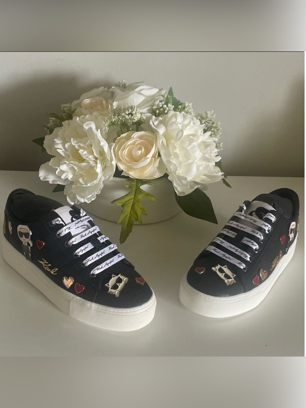 Karl Lagerfeld Black Sneakers with Gold and Red Size 5.5 M - NEW!